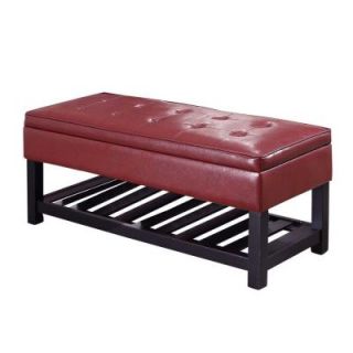 Simpli Home Cosmopolitan Faux Leather Storage Ottoman Bench in Radicchio Red AXCCOS OTTBNCH 01 RRD