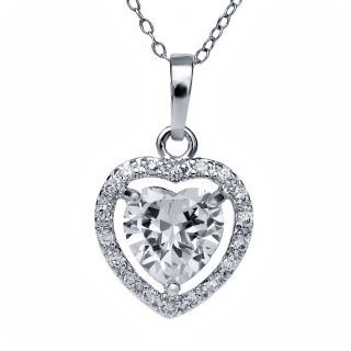 Gem Stone King 3.00 Ct Heart Shape White Cubic Zirconia Pendant with