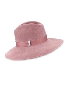 Gigi Burris Requiem Handmade Wool Wide Brim Fedora Hat, Dusty Rose