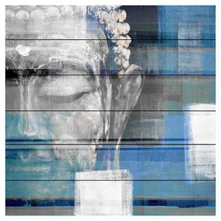 Parvez Taj Blue Buddha Painting Print on White Pine Wood   Wall Art