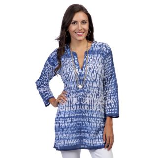 Womens Dark Blue/ White Tie dye 3/4 sleeve Tunic (India)  