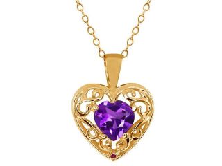 0.75 Ct Heart Shape Purple Amethyst Red Rhodolite Garnet 14K Yellow Gold Pendant