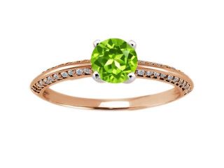 0.94 Ct Round Green Peridot Diamond 14K Rose Gold Ring