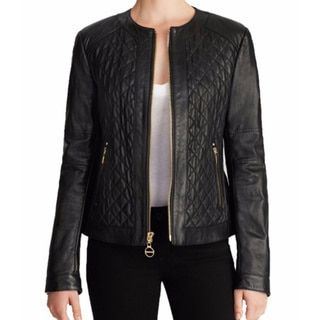 Laundry by Shelli Segal Black Quiloted Leather Jacket   18474551