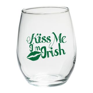 Kate Aspen Kiss Me Im Irish Green Design Stemless Wine Glass