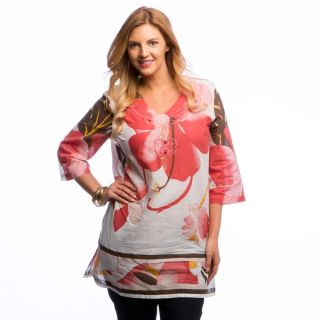 La Cera Womens Floral Printed Embroidered and Beaded Tunic   15324825
