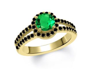 1.27 Ct Round Green Nano Emerald Black Diamond 18K Yellow Gold Ring