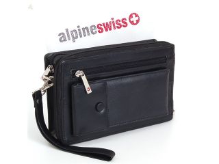 Alpine Swiss Mens Leather Clutch Bag Travel Case ID Card Holder Organizer Wallet