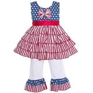 AnnLoren Girls Boutique Patriotic Heart Flags Dress/ Capri Leggings
