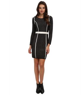 Calvin Klein Long Sleeve Framed Sweater Dress Black/Eggshell