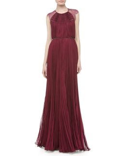 Catherine Deane Patsy Lace Pleated Gown, Magenta