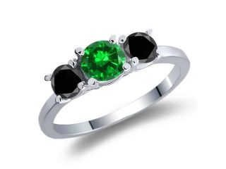 1.38 Ct Round Green Simulated Emerald Black Diamond 925 Sterling Silver Ring