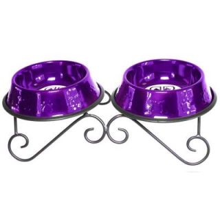 Platinum Pets 4 Cup Wrought Iron Scroll Double Feeder with Embossed Non Tip Bowl in Purple DDS32PUR