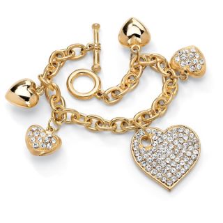 PalmBeach Crystal Multi Heart Charm Bracelet in Yellow Gold Tone 8